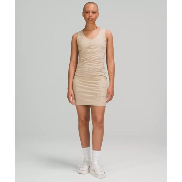 NWT LULULEMON LA Tight-To-Body Trench Beige Pima Cotton Ruched Dress, Size 4 - Picture 1 of 15